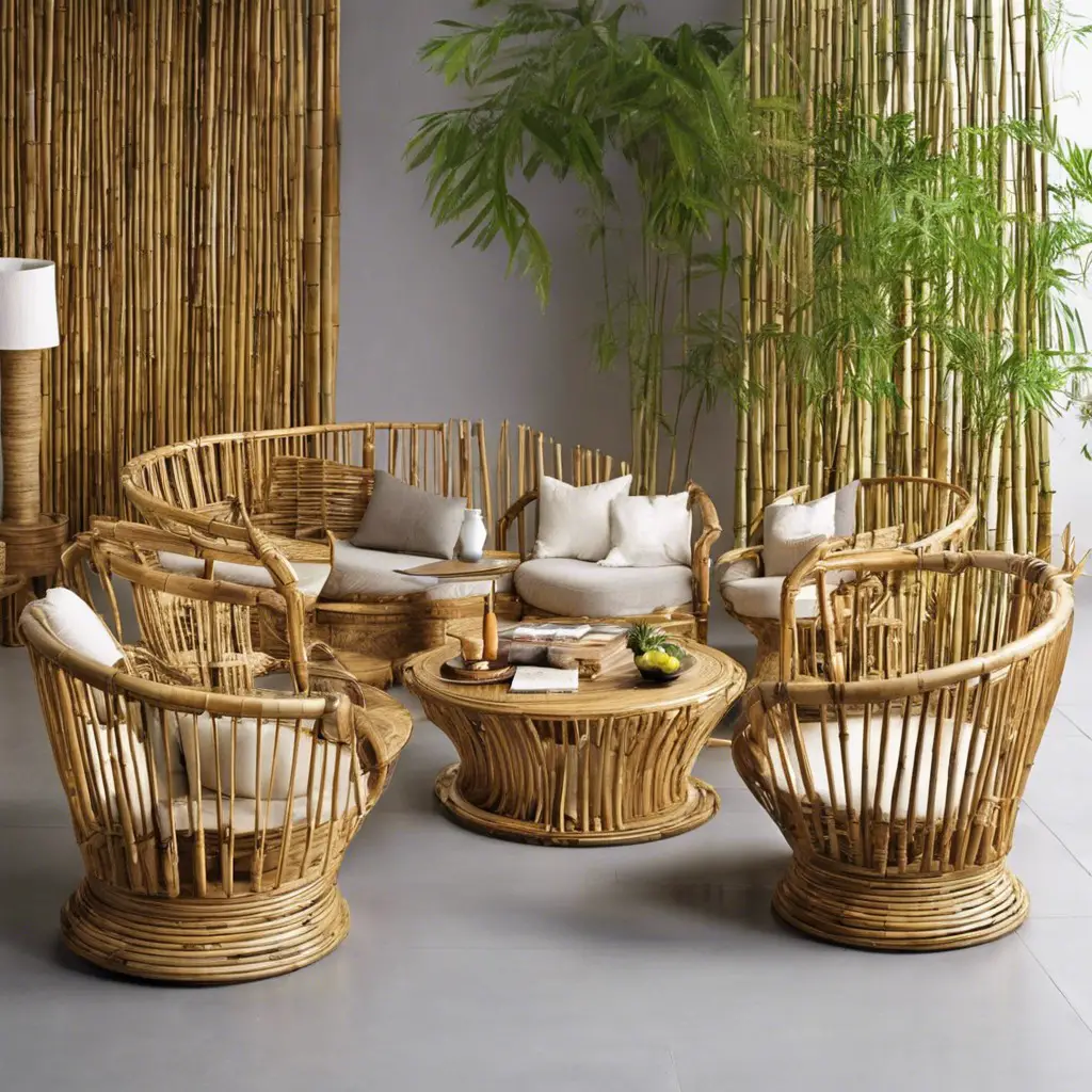 Bamboo is a commonly used material for outdoor patio furniture like a table and chair set.